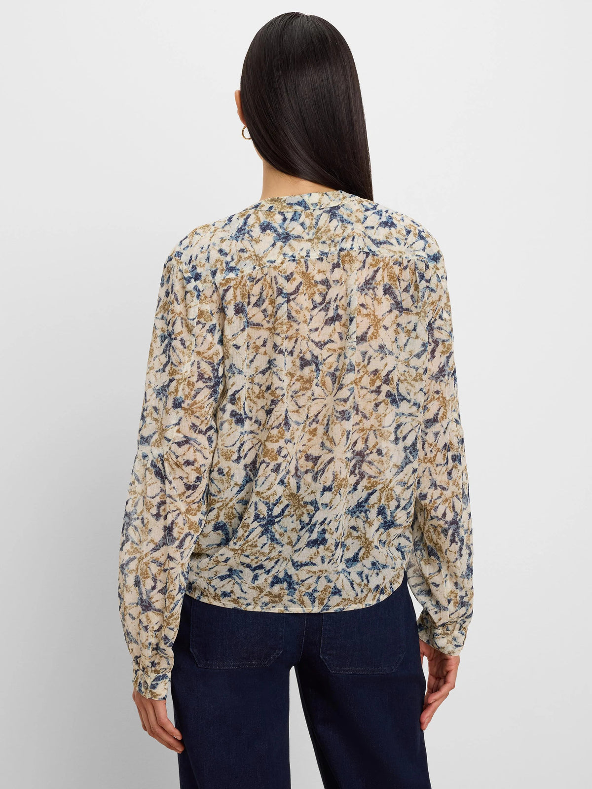 NIC+ZOE Bloomsbury Chiffon Shirt in Neutral Multi, back view