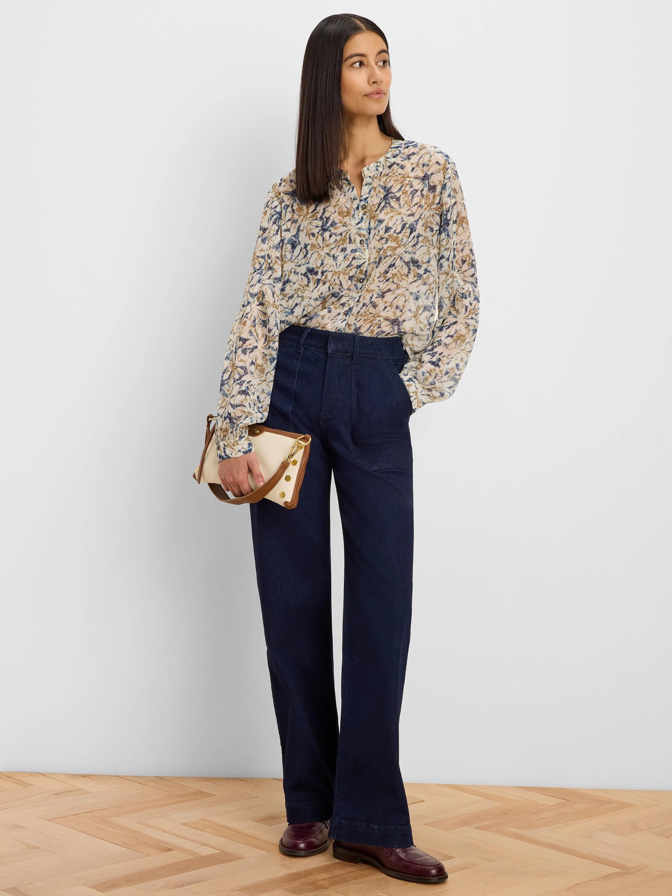NIC+ZOE Bloomsbury Chiffon Shirt in Neutral Multi, full-length view