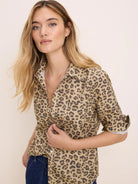 NIC+ZOE Cheetah Spot Shirt in Neutral Multi, close-up detail
