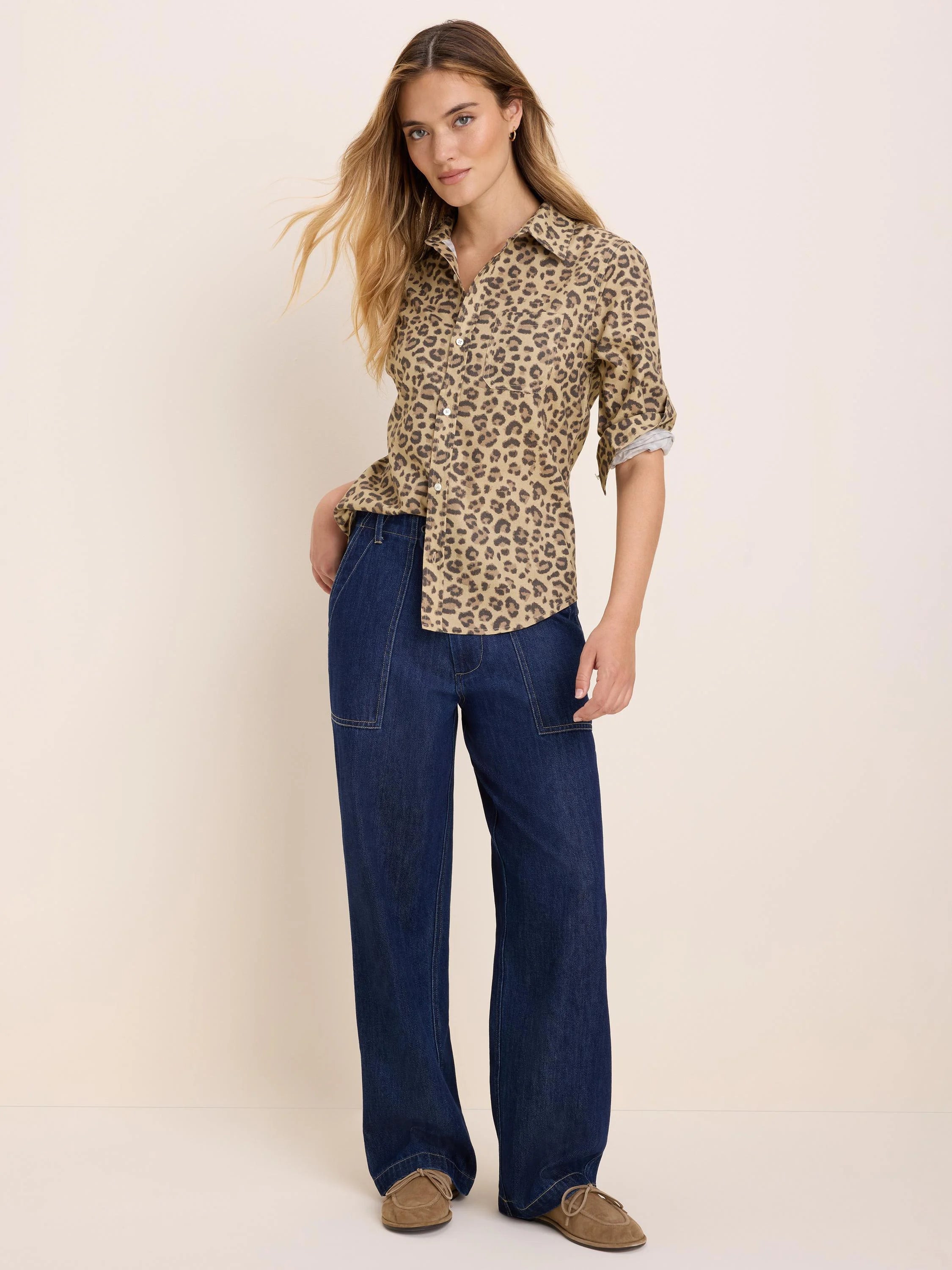 NIC+ZOE Cheetah Spot Shirt in Neutral Multi, full-length view