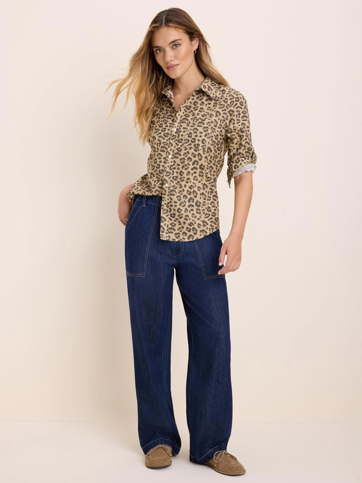 NIC+ZOE Cheetah Spot Shirt in Neutral Multi, full-length view