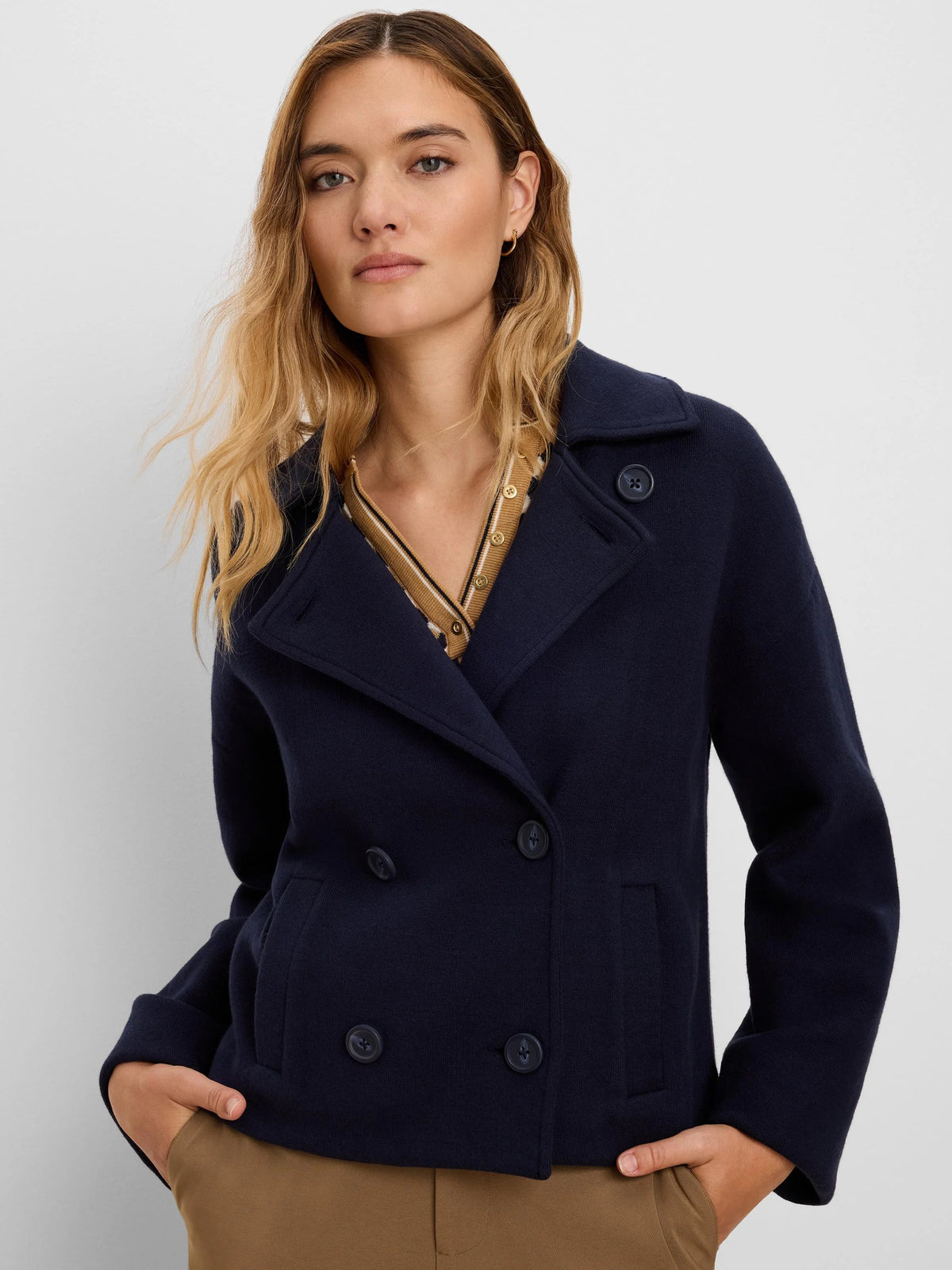 NIC+ZOE Cool Nights Knit Jacket in Dark Indigo, front view