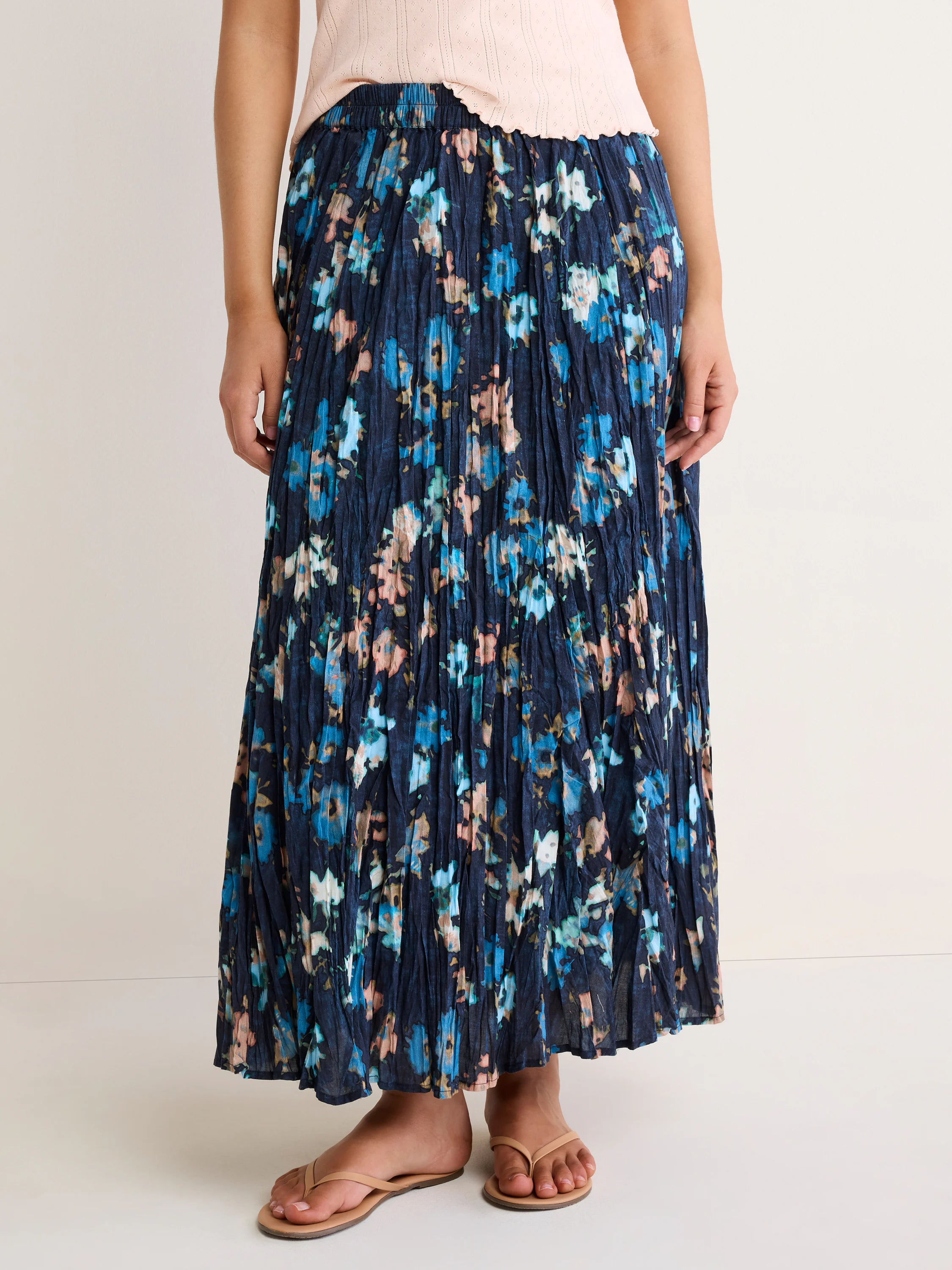 NIC+ZOE Cotton Crinkle Skirt in Glowy Floral, front view