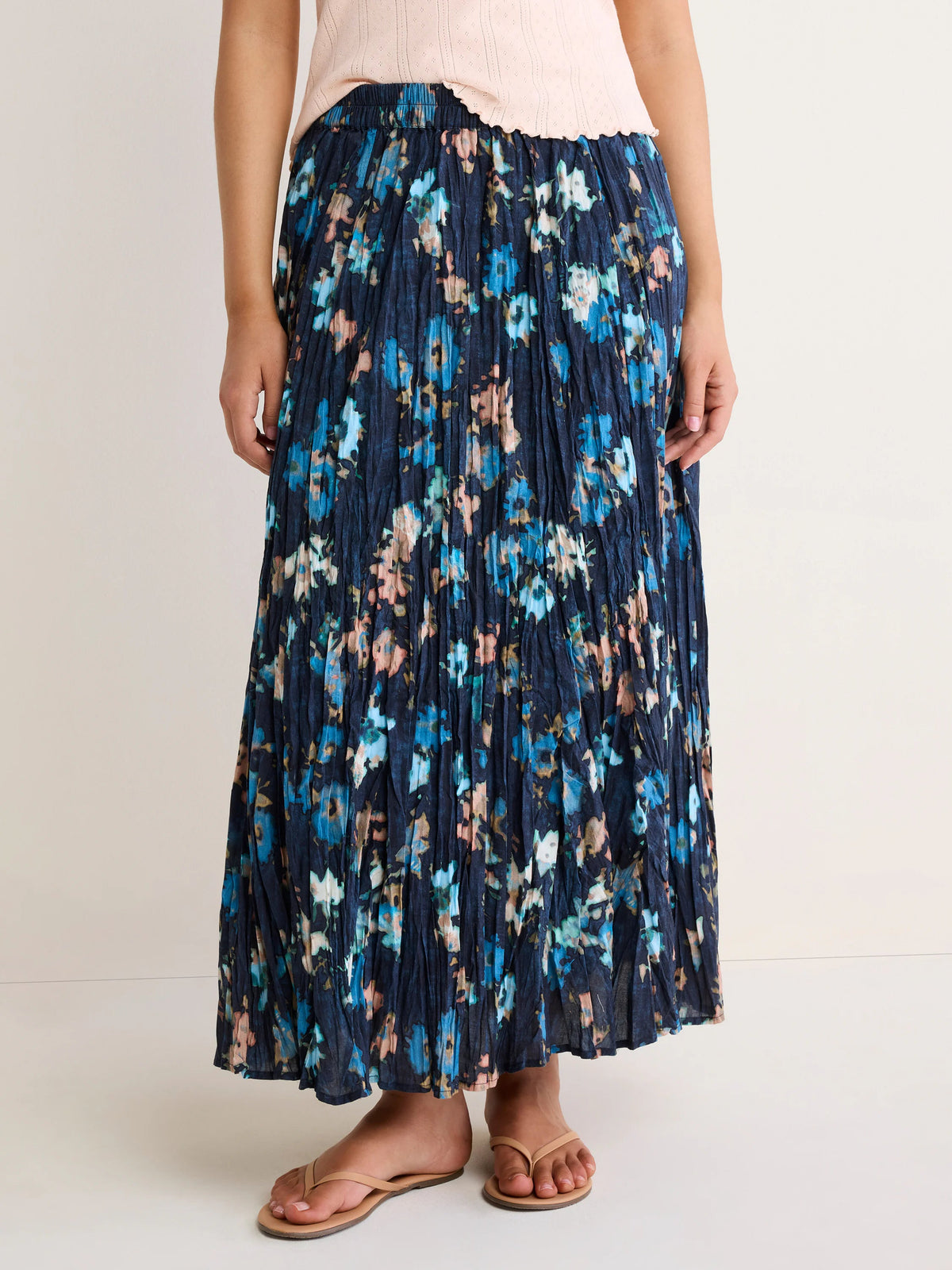 NIC+ZOE Cotton Crinkle Skirt in Glowy Floral, front view
