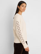 NIC+ZOE Criss Cross Sweater in Coconut, side view