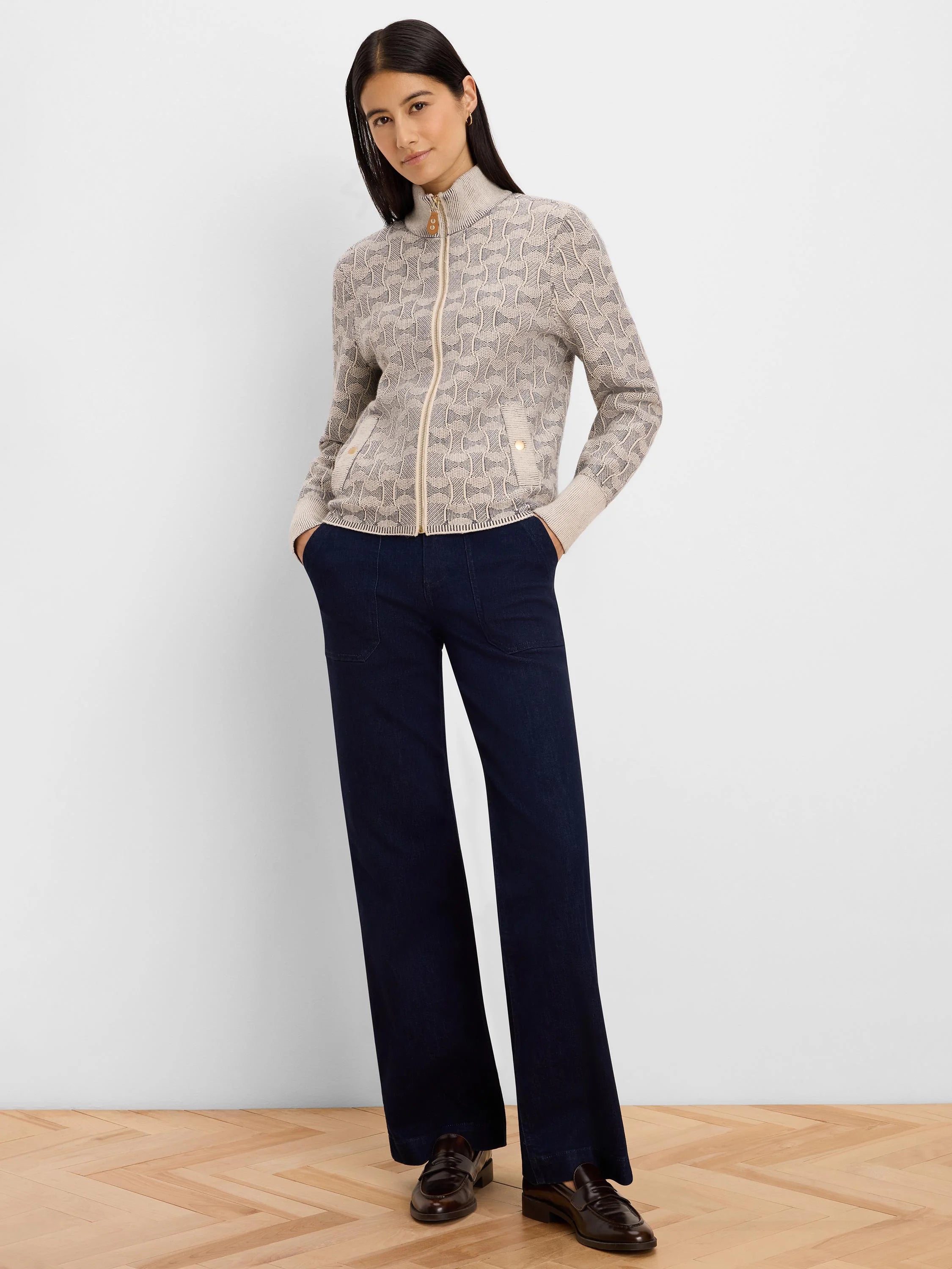 NIC+ZOE Dapper Swirl Knit Jacket in Neutral Multi, full-length view