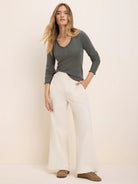 NIC+ZOE Ellis Baby Cord Pant in Coconut, styled full-length view
