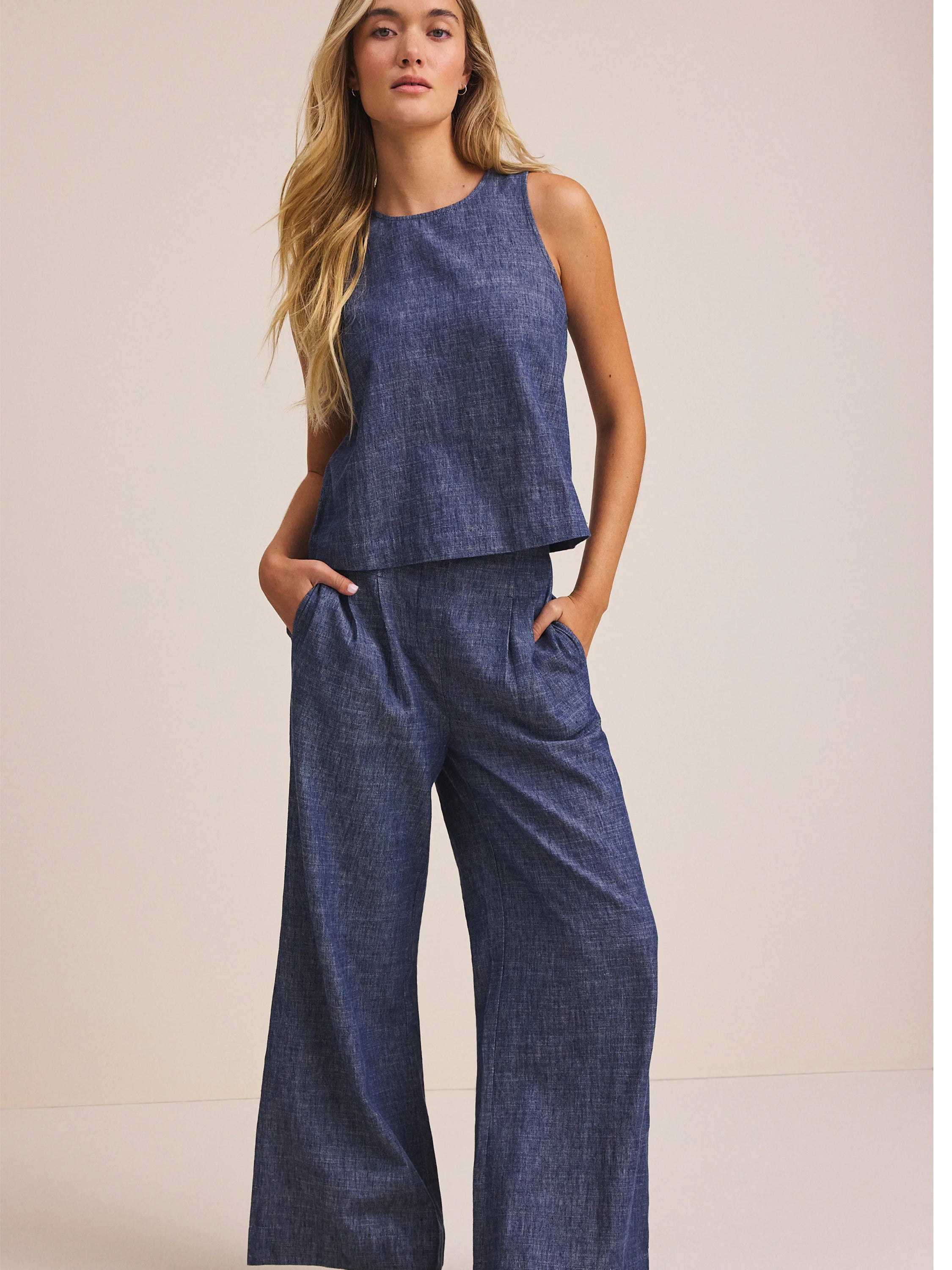 NIC+ZOE Ellis Trouser in Indigo Mix, styled full-length view