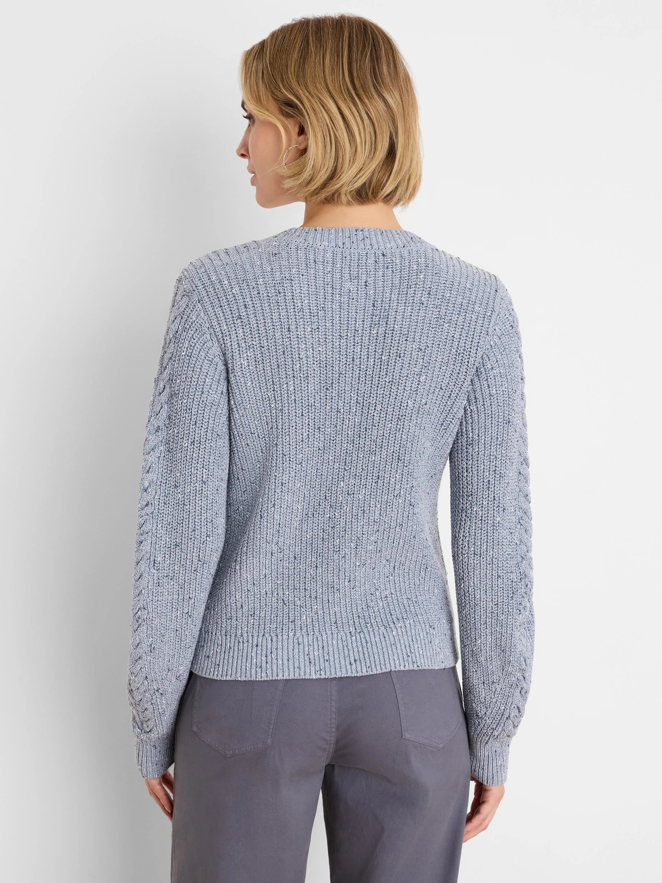 NIC+ZOE Flecked Shaker Cardigan in Blue Mix, back view