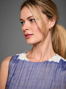 NIC+ZOE Gallery Stripe Luna Dress in Blue Multi Stripe, close-up detail