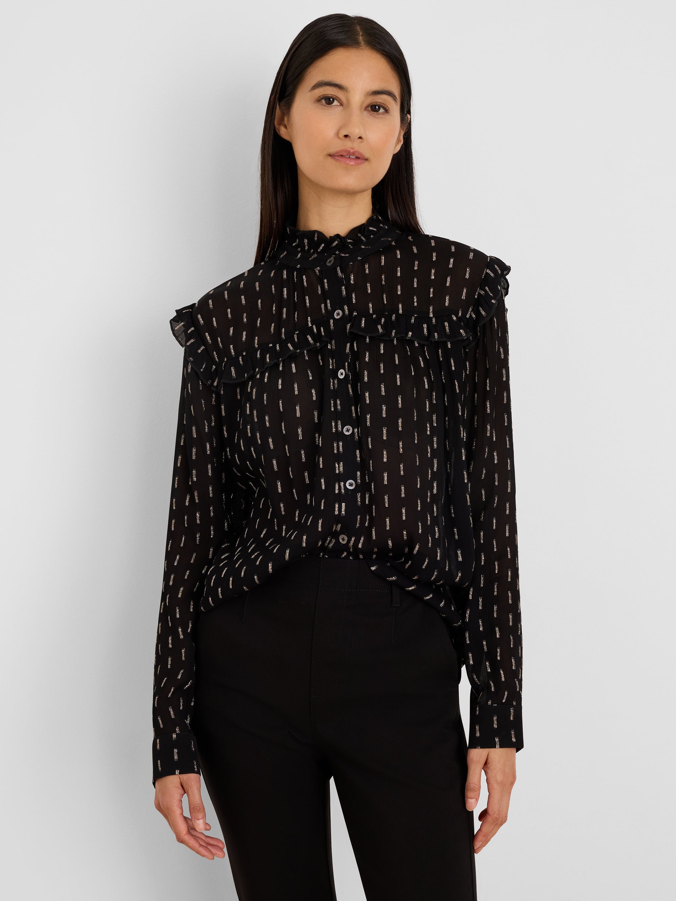 NIC+ZOE Mayfair Nights Chiffon Shirt in Black Multi, front view