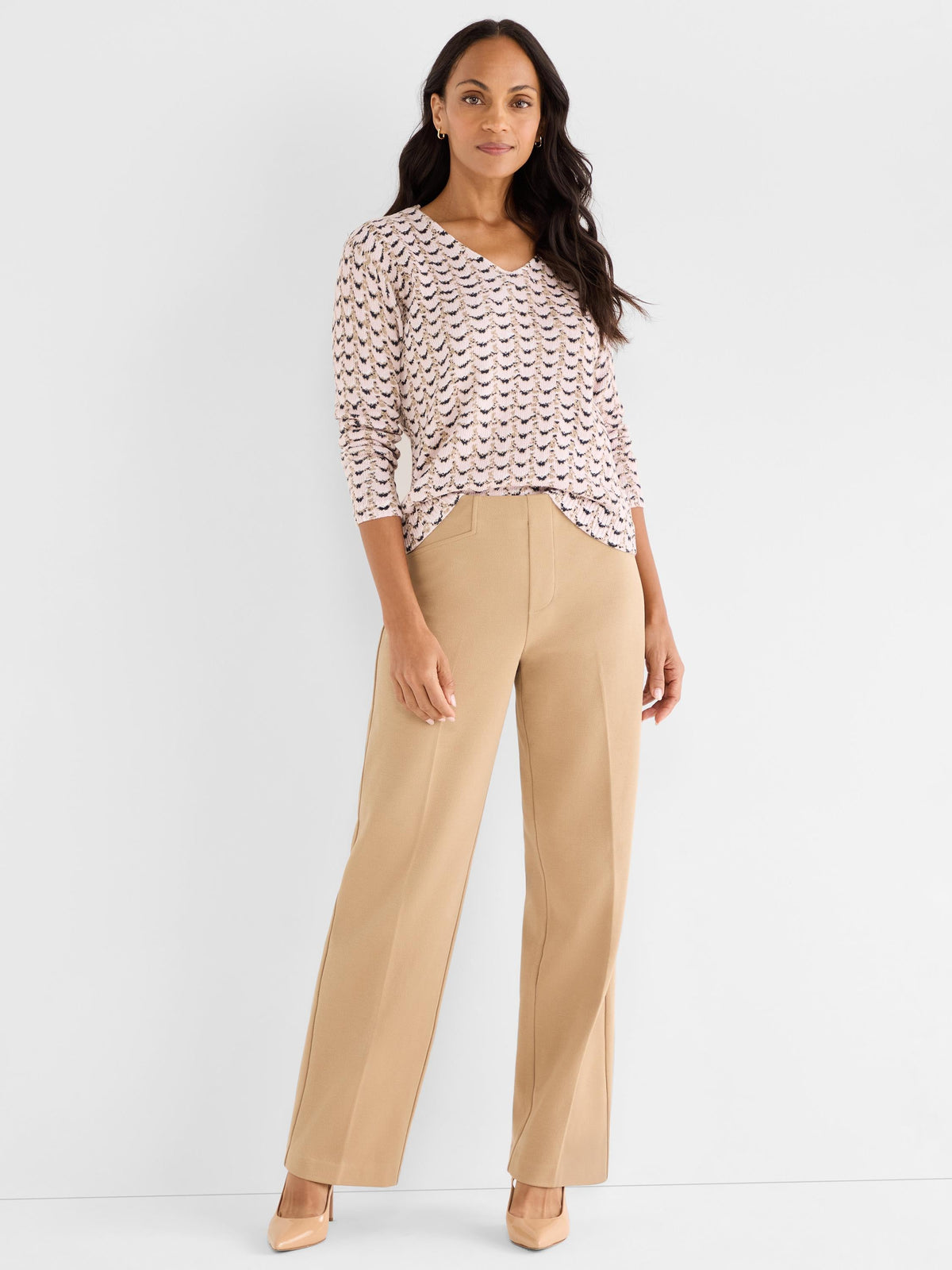 NIC+ZOE Mosaica Cotton Cord Sweater in Pink Multi, full-length view