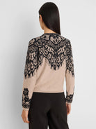 NIC+ZOE Placed Lace Print Cardigan in Neutral Multi, back view