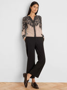 NIC+ZOE Placed Lace Print Cardigan in Neutral Multi, full-length view