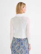 NIC+ZOE Ruffle Featherknit Cardigan in Paper White, back view