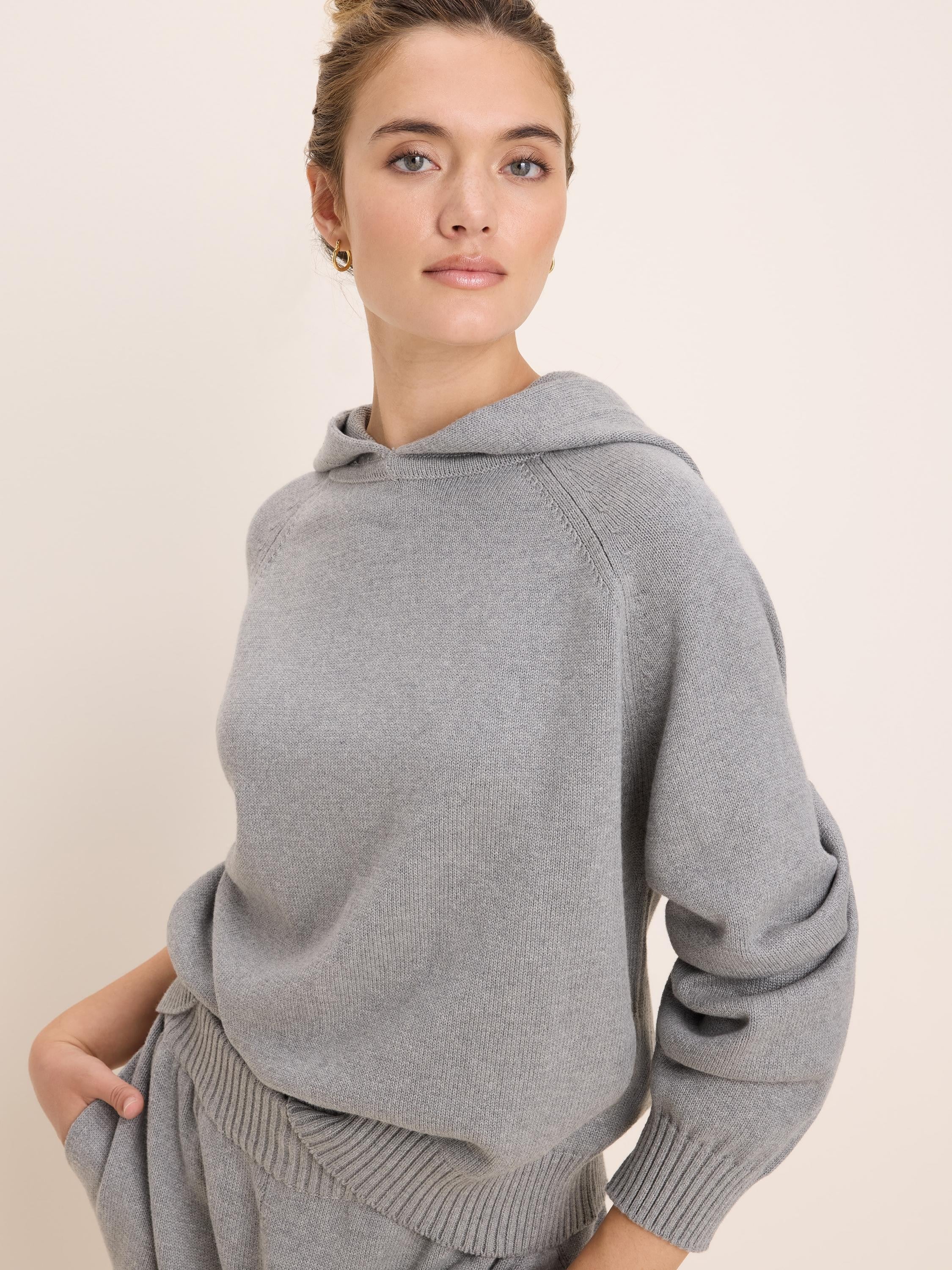 NIC+ZOE Sweater Hoodie in Grey Heather, front view