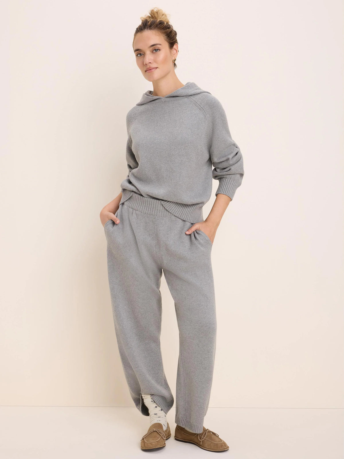 NIC+ZOE Sweater Hoodie in Grey Heather, full-length view