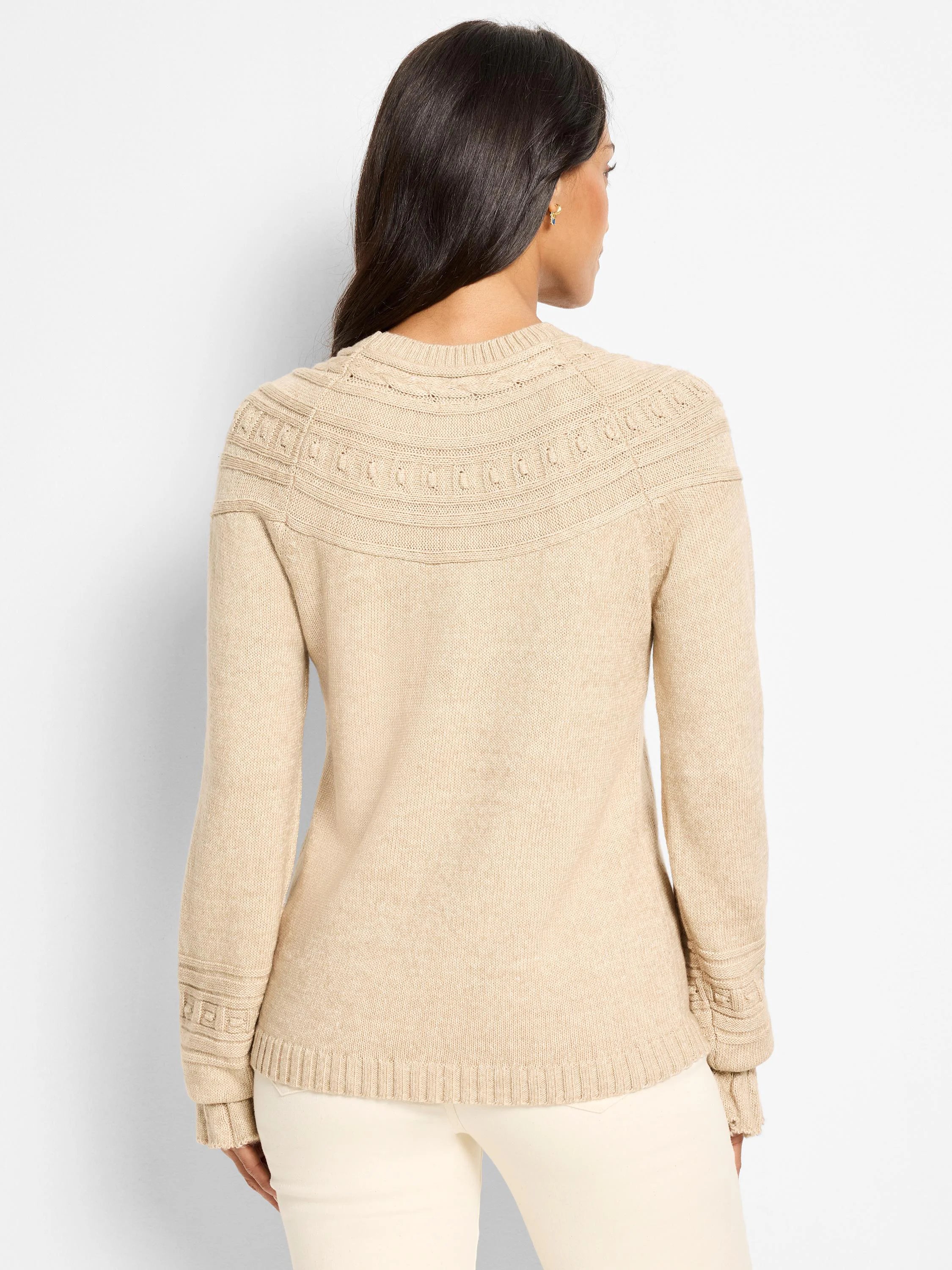 NIC+ZOE Textural Dot Cozy Sweater in Taupe, back view