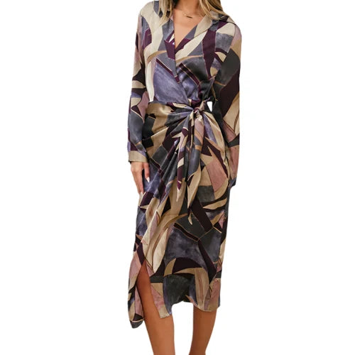 Notable Sensation Midi Shirt Wrap Dress in Umber Mosaic – Ella Where She Shops