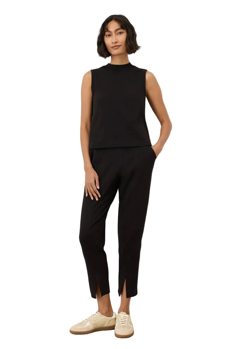 Pact Airplane Tapered Leg Pant in black organic cotton knit, front view