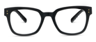 Peepers Aubrey blue light reading glasses in black, front view of the chunky square frame