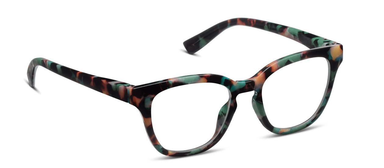 Peepers Betsy cat eye blue light reading glasses in Teal Botanico, angled view