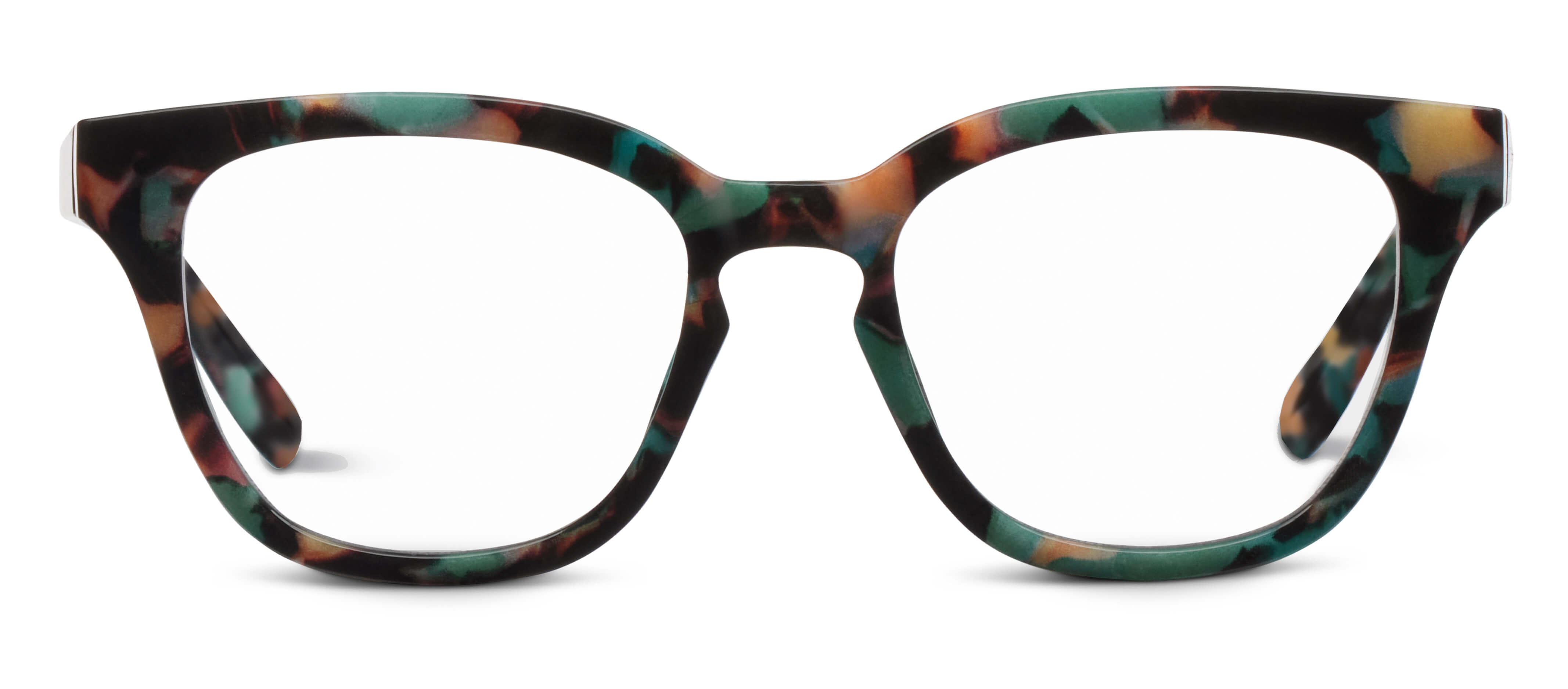 Peepers Betsy cat eye blue light reading glasses in Teal Botanico print, front view