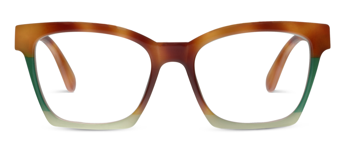 Peepers Birdie blue light reading glasses in Blonde Tortoise Colorblock, front view