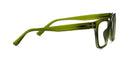 Peepers Buzzworthy blue light reading glasses in green, side view of the wrap-around pins
