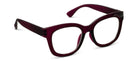 Peepers Center Stage blue light reading glasses in Dark Cherry, angled view