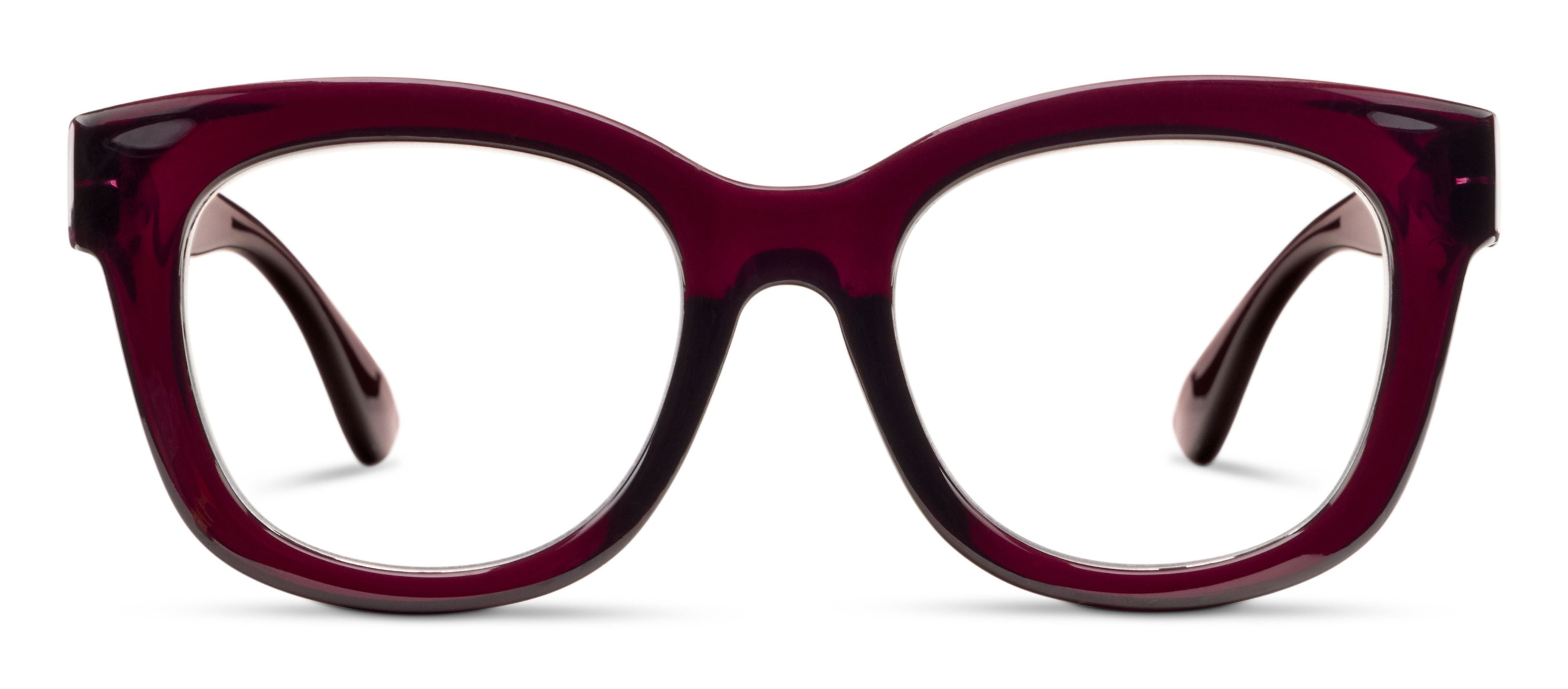 Peepers Center Stage oversized blue light reading glasses in Dark Cherry, front view