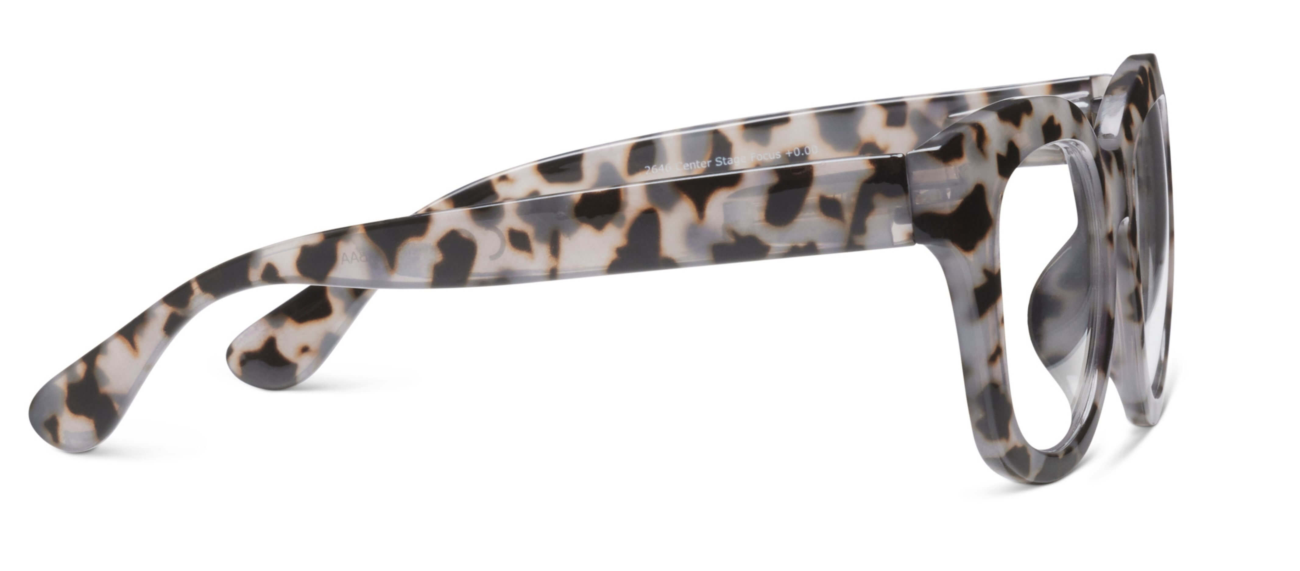 Peepers Center Stage blue light reading glasses in Gray Tortoise, side view