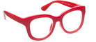 Peepers Center Stage blue light reading glasses in red, angled view