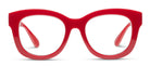Peepers Center Stage oversized blue light reading glasses in red, front view