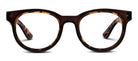 Peepers Olympia round blue light reading glasses in Coffee Tortoise, front view