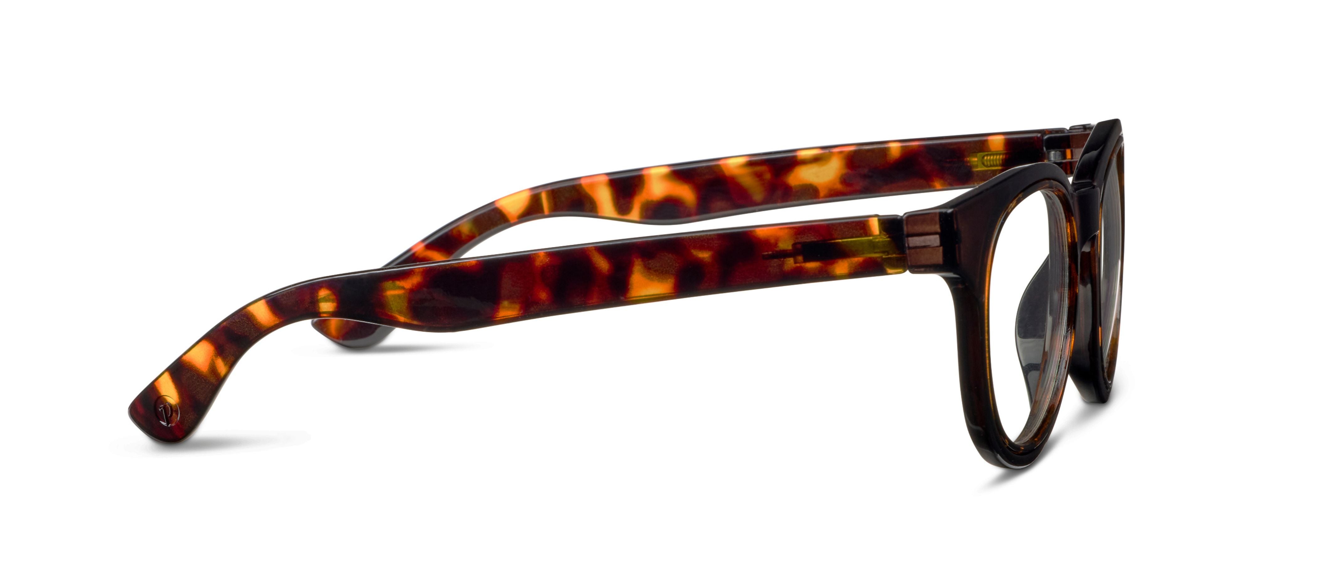 Peepers Olympia blue light reading glasses in Coffee Tortoise, side view