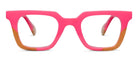 Peepers Page blue light reading glasses in pink and tan, front view