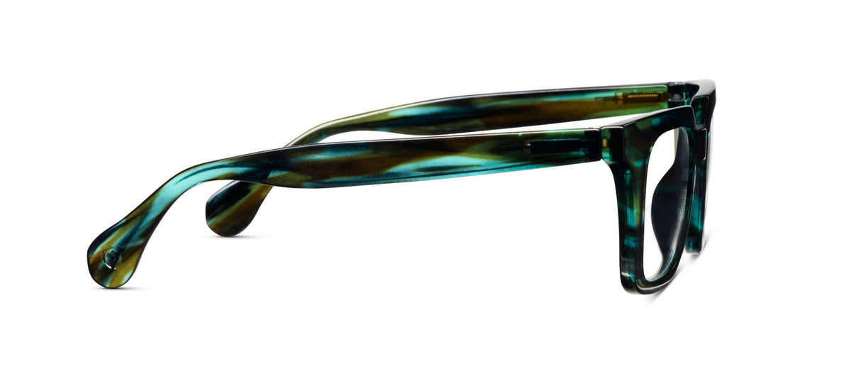 Peepers Page blue light reading glasses in Teal Horn, side view
