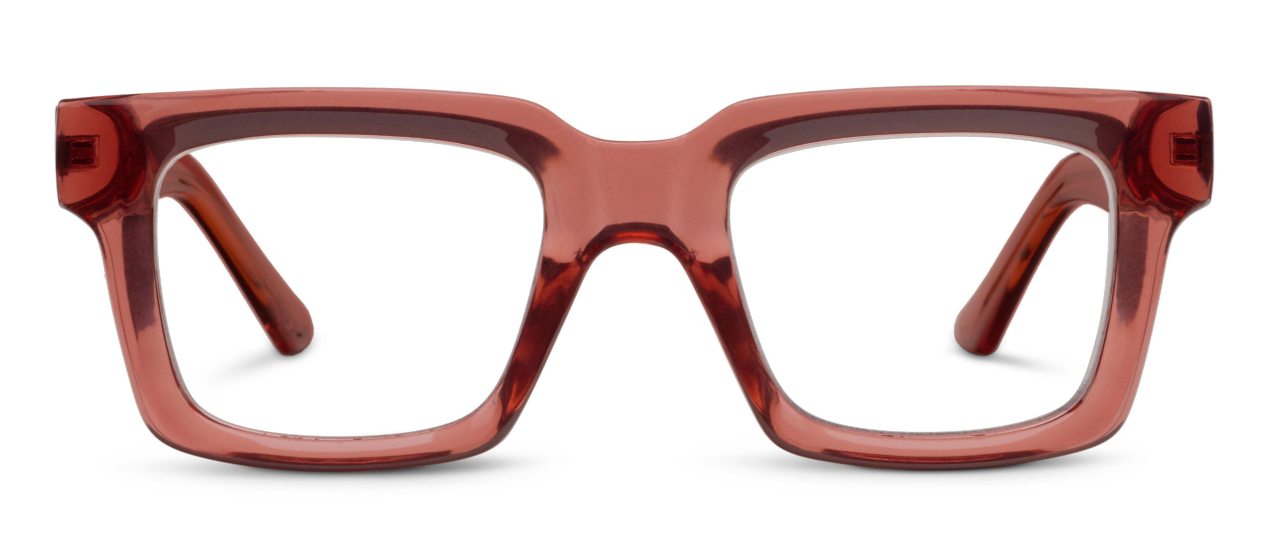 Peepers Spotlight chunky square blue light reading glasses in rose, front view