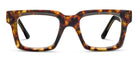 Peepers Spotlight chunky square blue light reading glasses in tortoise and black, front view