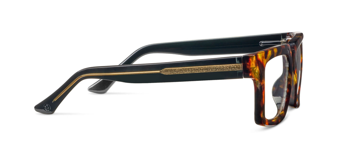 Peepers Spotlight blue light reading glasses in tortoise and black, side view