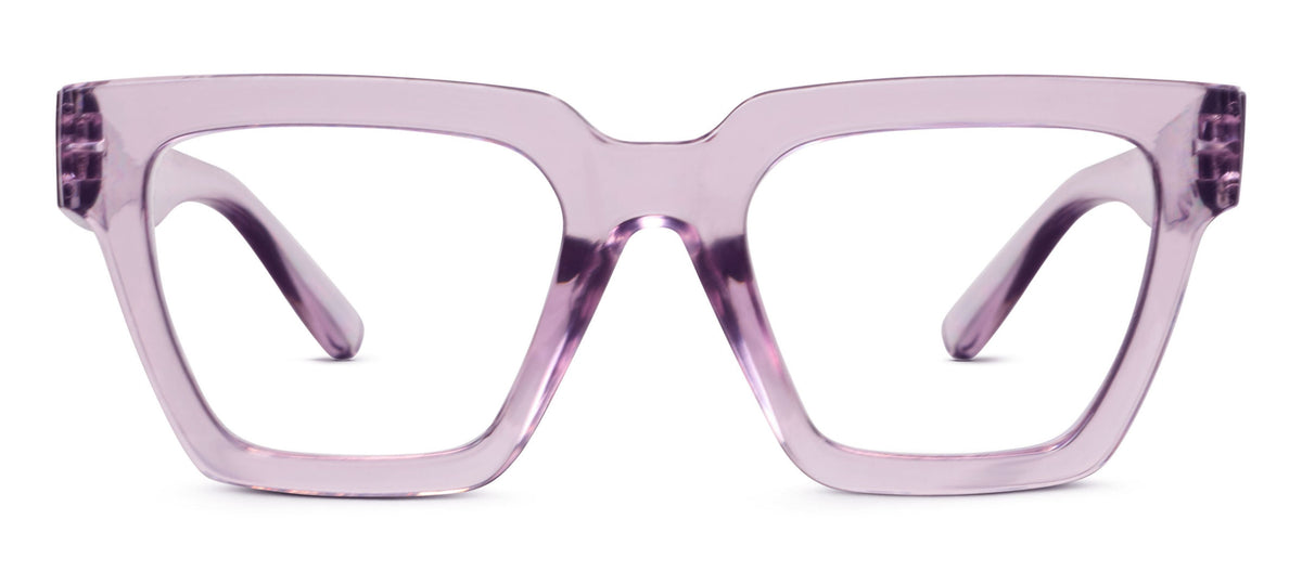Peepers Take A Bow blue light reading glasses in purple, front view