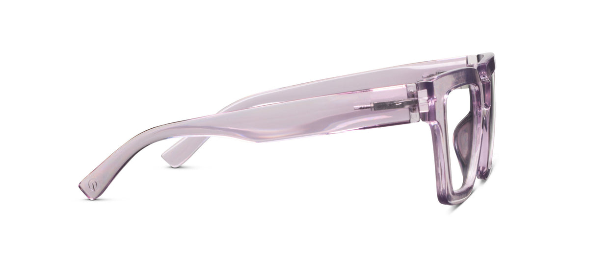 Peepers Take A Bow blue light reading glasses in purple, side view