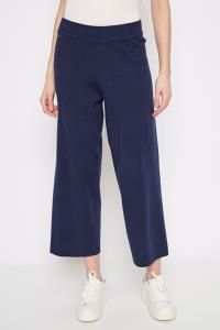 Picadilly wide-leg ankle length knit pant in Deep Navy, women's high-waist pull-on sweater knit pant shown on model with white sneakers