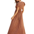 Pleats And Thank You Flutter Sleeve Maxi Dress in Rose Gold – Back View