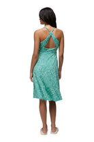 Prana Jewel Lake Summer Dress in Sea Glass Seaweed, back view showing the twisted back strap cutout