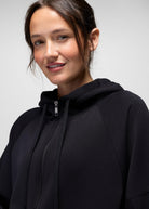 prAna Shea Soft Full Zip in Black, close-up detail