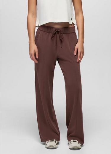 prAna Shea Soft Wide Leg Pant in cacao brown, high-rise wide leg drawstring pant, front view