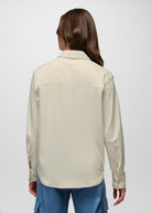 prAna Stretch Zion Long Sleeve Button Up in Beach Pebble, back view
