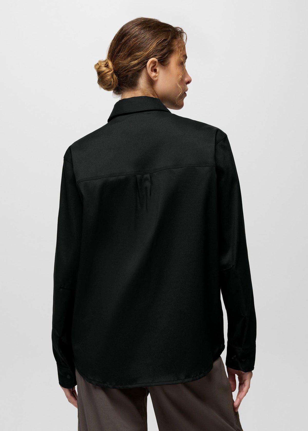 prAna Stretch Zion Long Sleeve Button Up in Black, back view